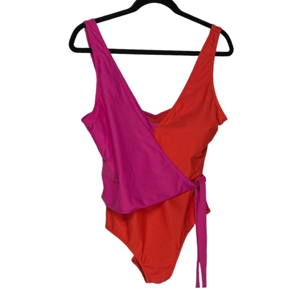 Summersalt The Perfect Wrap One-Piece Swimsuit Hibiscus Fuchsia Colorblock Sz 14